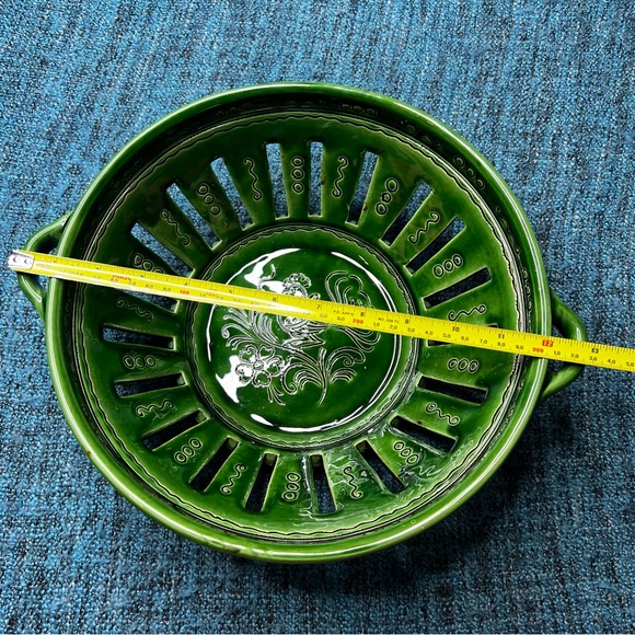 Hungarian Sgraffito Pottery Ceramic Dish Colander Style Berry Bowl Hungary 13" - Picture 8 of 8